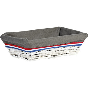 Tray wicker/wood rectangular white TRICOLOR grey fabric...