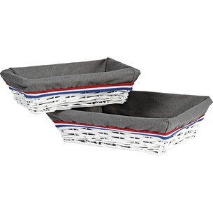 Tray wicker/wood rectangular white TRICOLOR grey fabric... 2