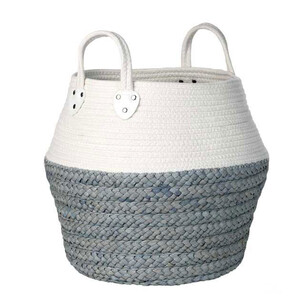 Panier tressé maïs/coton rond gris/blanc poignées...