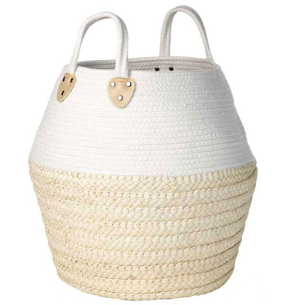Panier tressé maïs/coton rond nature/blanc poignées coton-Les Bonnes Affaires 2026