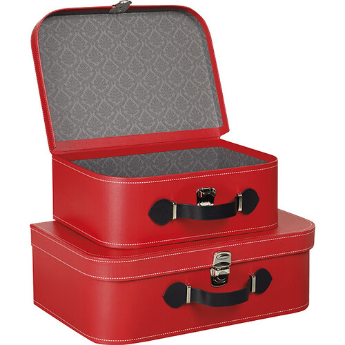 Valise carton rectangle rouge poignée simili...