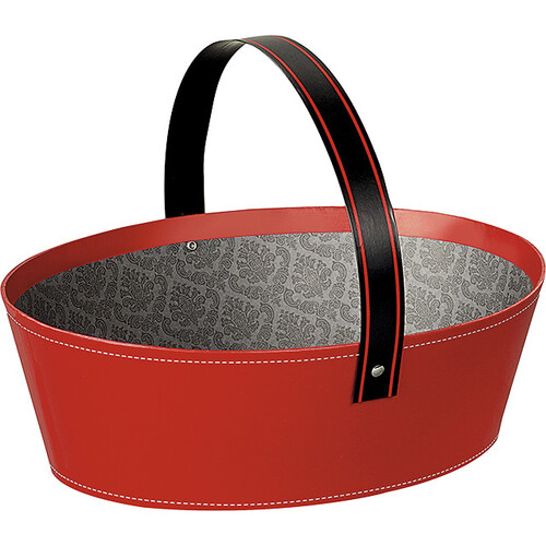 Basket cardboard oval foldable handle/red and black