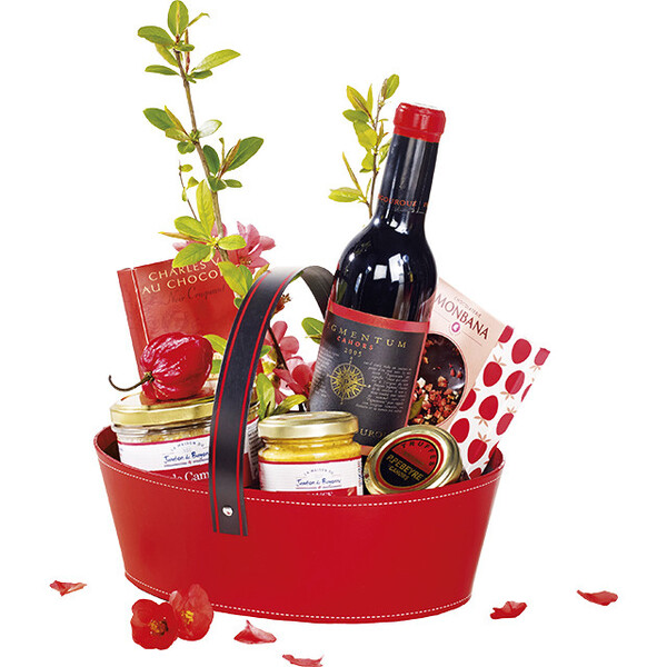 Panier carton ovale rouge/noir anse rabattable