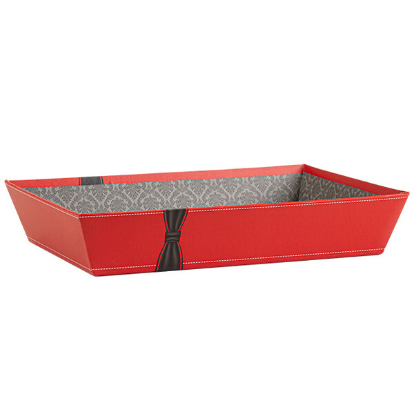 Corbeille carton rectangle rouge/noeud noir