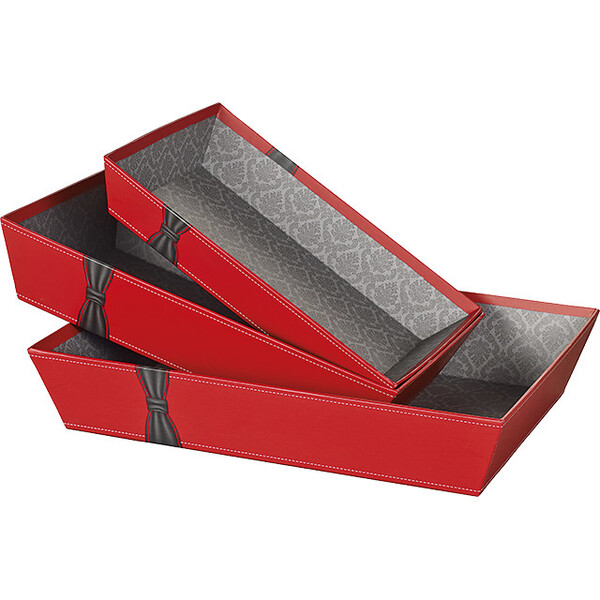 Corbeille carton rectangle rouge/noeud noir