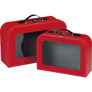 Suitcase cardboard rectangular red/PET window/faux...