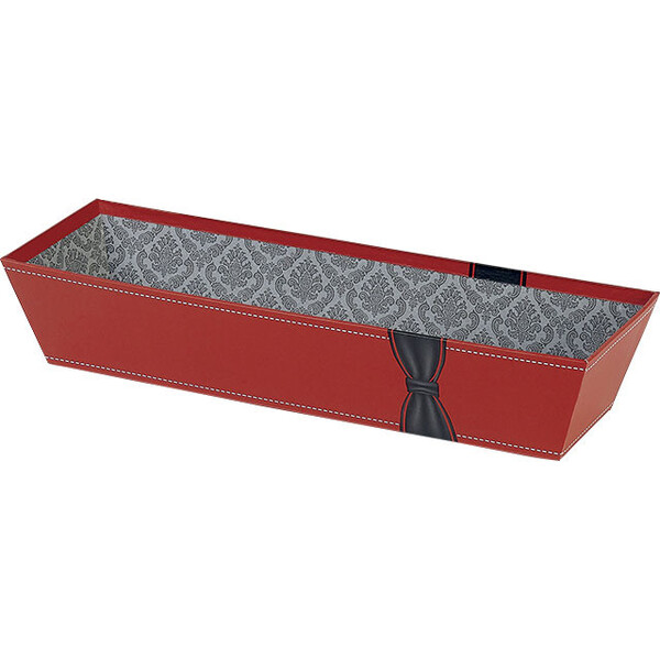 Corbeille carton rectangle rouge/nœud noir