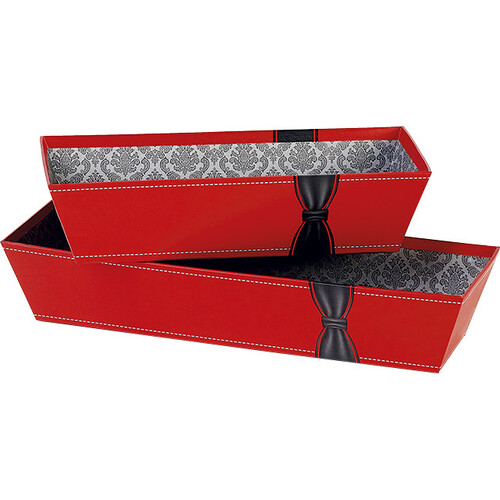 Corbeille carton rectangle rouge/nœud noir