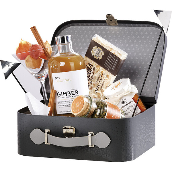 Suitcase cardboard rectangular LIGHTS AND SHADOWS grey/UV printing faux leather handle/metal buckle