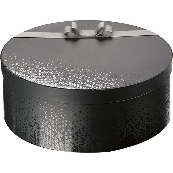 Box cardboard round LIGHTS AND SHADOWS grey/UV printing grosgrain ribbon grey