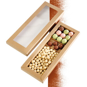 Box cardboard rectangular chocolates 3 rows kraft PET window 2