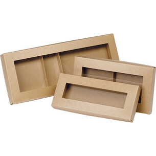 Box cardboard rectangular chocolate 2 rows kraft PET window 2
