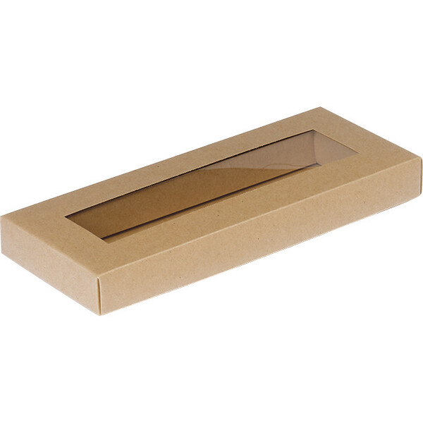 Caja cartón rectangular chocolate kraft ventana PET