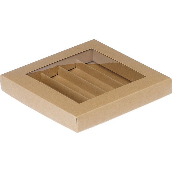 Box cardboard rectangular chocolates 4 rows kraft PET window