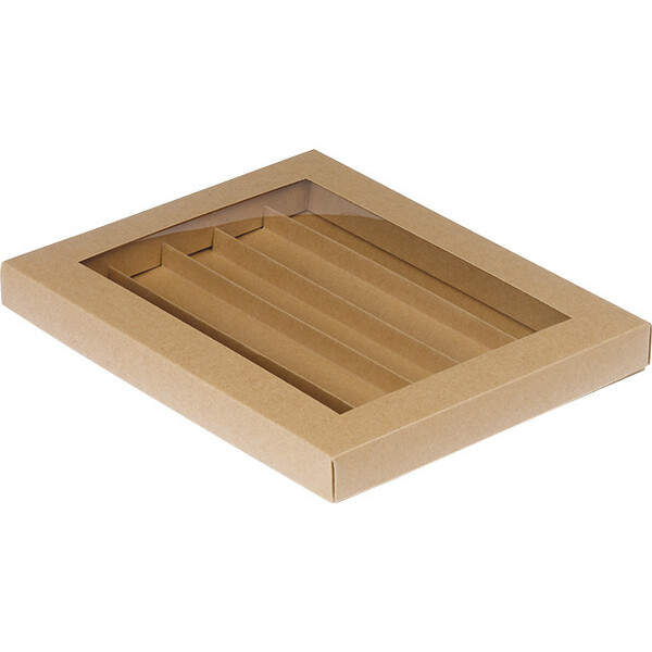 Coffret carton rectangle chocolats 5 rangées kraft fenêtre PET