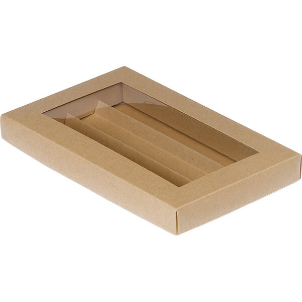 Box cardboard rectangular chocolates 3 rows kraft PET window