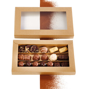 Box cardboard rectangular chocolates 3 rows kraft PET window 2