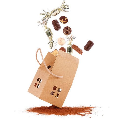 Coffret carton forme maison kraft  corde coton...