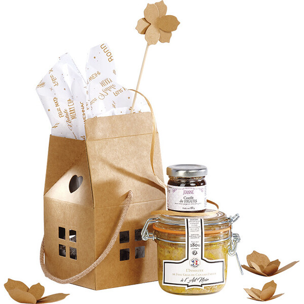 Coffret carton forme maison kraft  corde coton livré à plat