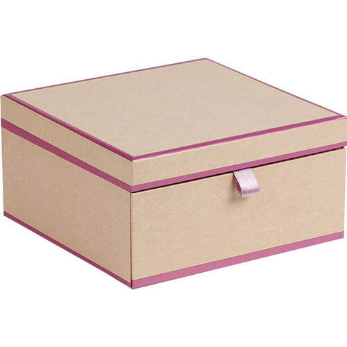 Box cardboard square chocolates double layer with drawer/ kraft and pink 2x4 rows
