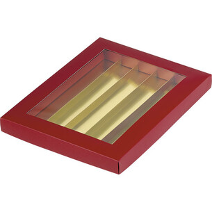 Caja cartón rectangular chocolates 5 líneas rojo/int....