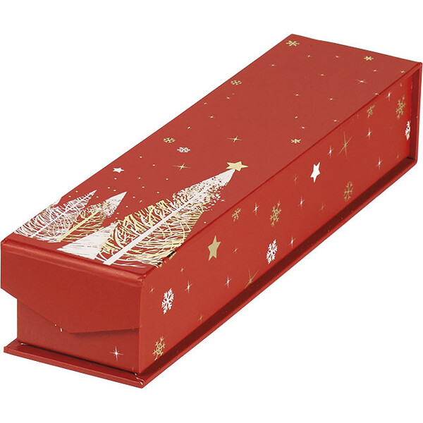 Caja cartón rectangular chocolates 1 líneas rojo/blanco/estampación caliente dorado cierre magnético
