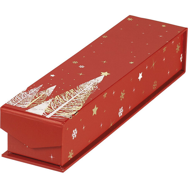 Caja cartón rectangular chocolates 1 líneas rojo/blanco/estampación caliente dorado cierre magnético
