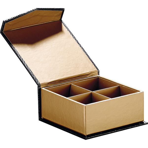 Coffret carton carré chocolats 6 rangées cuivre/noir/vernis sélectif fermeture aimantée