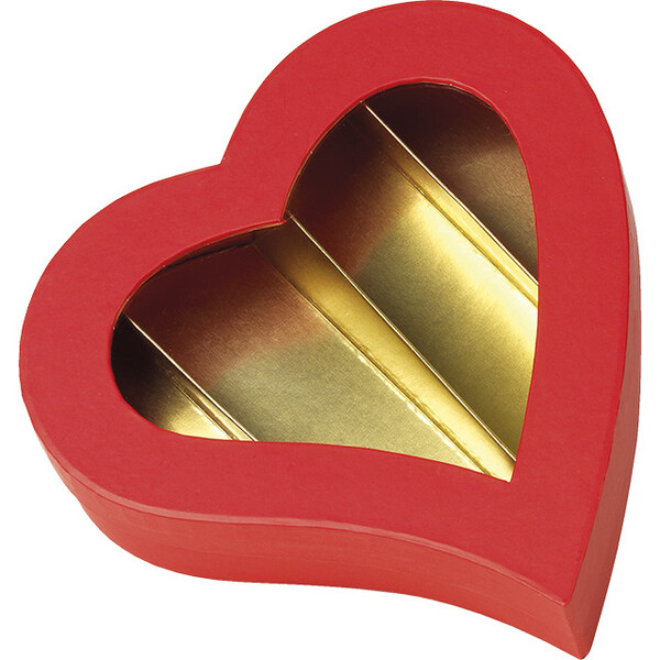 Box cardboard heart shape chocolates 4 rows red/gold