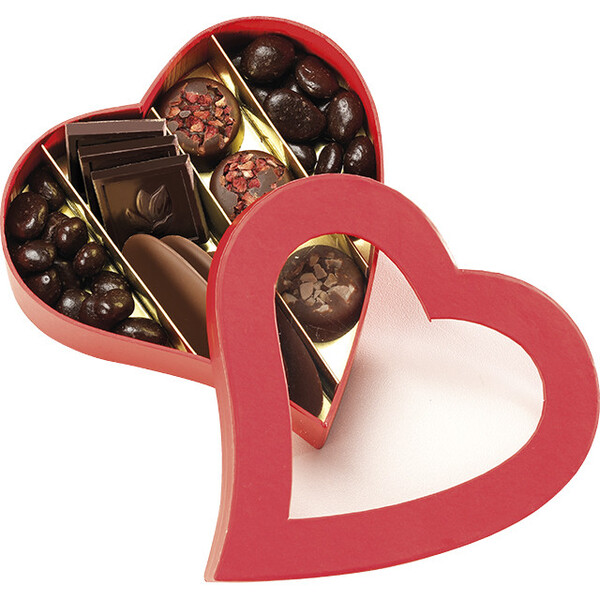 Box cardboard heart shape chocolates 4 rows red/gold