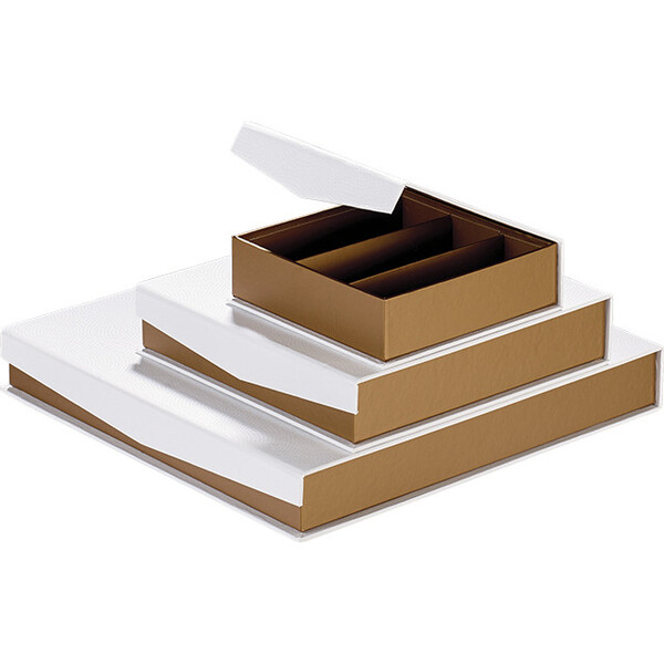 Coffret carton carré chocolats 4 rangées cuivre/blanc/vernis sélectif fermture aimantée