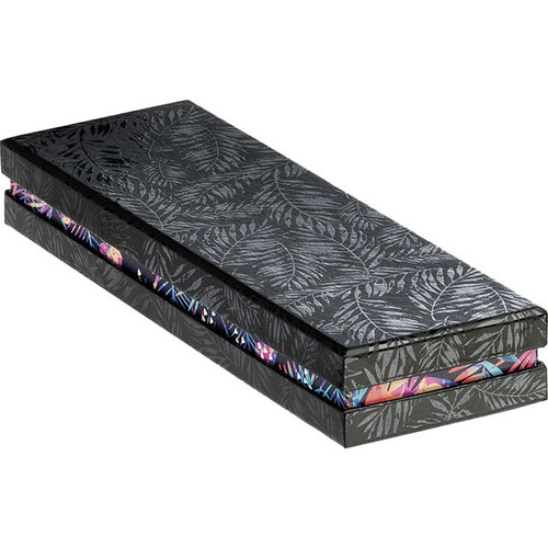 Coffret carton rectangle chocolats 2 rangées noir/vernis sélectif/tropical