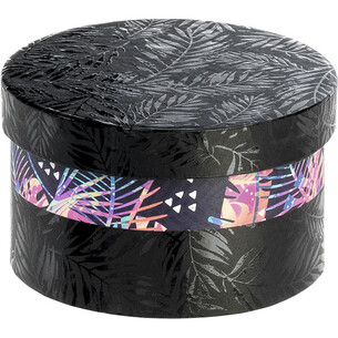 Coffret carton rond noir/vernis sélectif/tropical