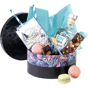 Coffret carton rond noir/vernis sélectif/tropical 2