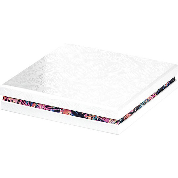 Caja cartón cuadrada chocolates 4 líneas blanco/impresión UV/tropical