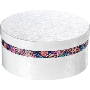 Coffret carton rond blanc/vernis sélectif/tropical