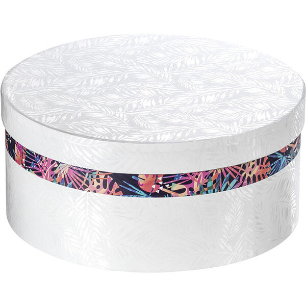 Box cardboard round white/UV printing/tropical