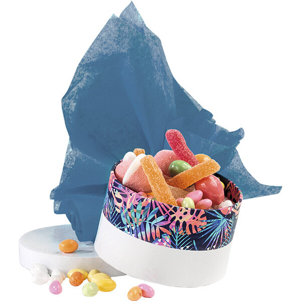 Box cardboard round white/UV printing/tropical