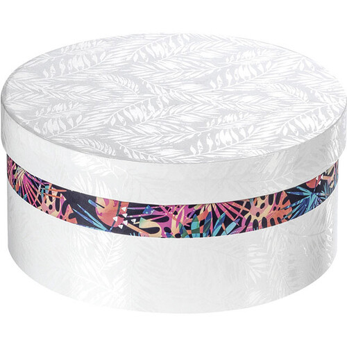 Box cardboard round white/UV printing/tropical