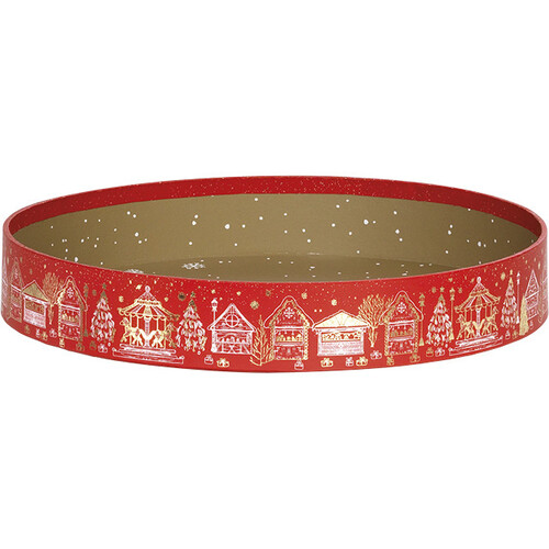 Corbeille carton ronde BONNES FÊTES rouge/dorure à chaud