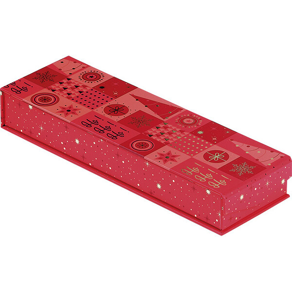 Coffret carton rectangle chocolats 2 rangées MOSAIQUE FESTIVE rouge/rose/dorure à chaud or fermeture aimant