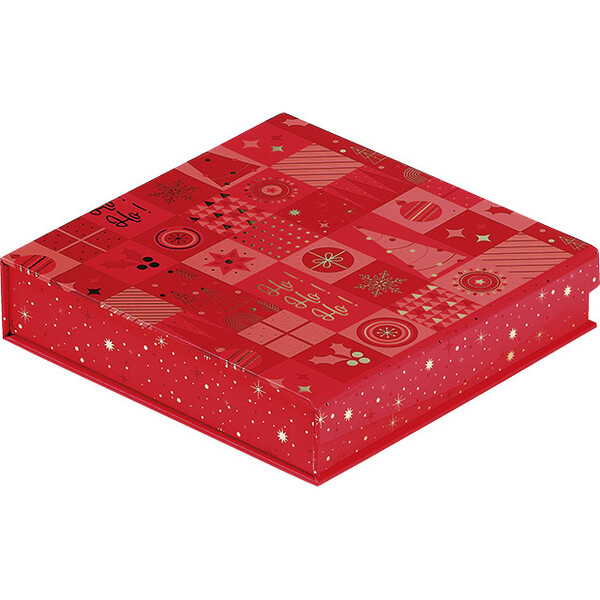 Box cardboard rectangular chocolates 4 rows CHRISTMAS MOSAIC red/pink/ gold hot foil stamping magnetic closure