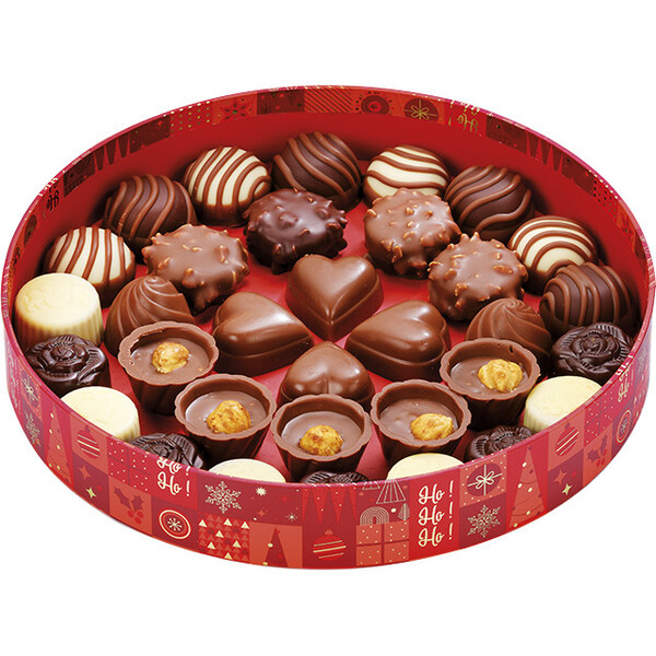 Box cardboard round CHRISTMAS MOSAIC red/pink/gold hot foil stamping