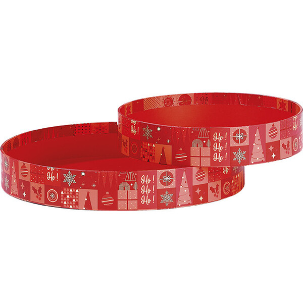 Corbeille carton ronde MOSAIQUE FESTIVE rouge/rose/dorure à chaud or-Les Bonnes Affaires 2026