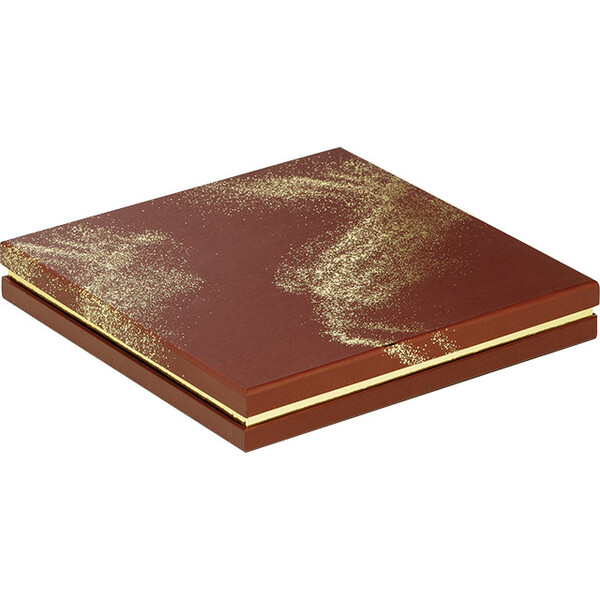 Caja cartón cuadrada chocolates 6 líneas POLVO DE ORO marrón estampación en caliente dorado/cierre magnético