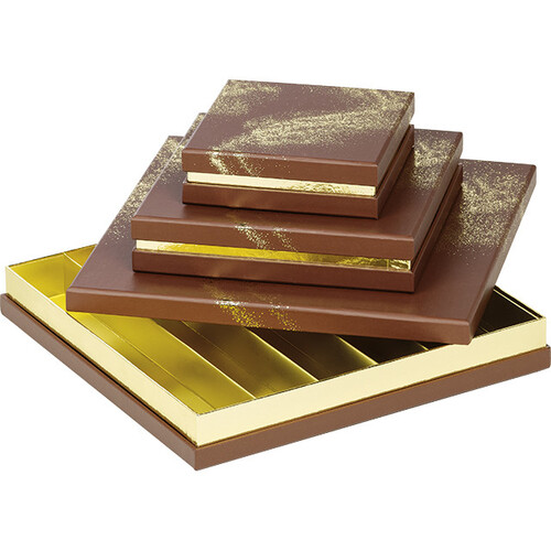 Box cardboard square chocolates 6 rows GOLDEN...