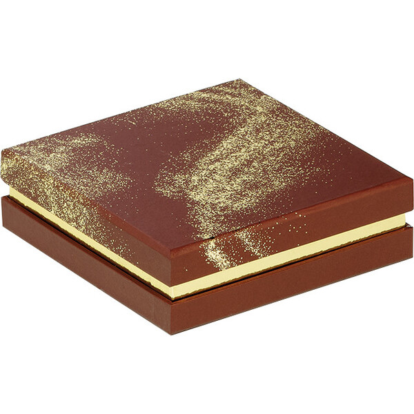 Coffret carton carré chocolats 3 rangées POUDRE D'OR marron/dorure à chaud or