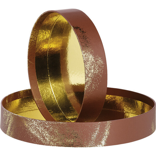 Bandeja cartón redonda POLVO DE ORO marrón/estampación en caliente dorado