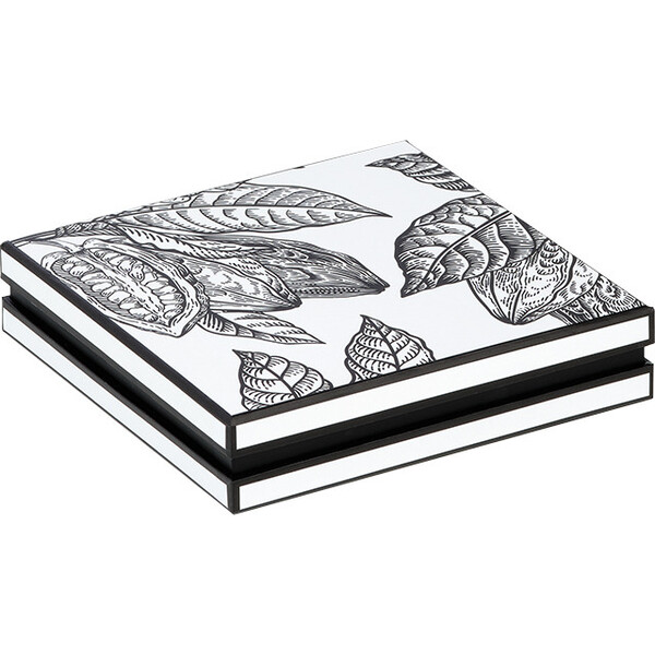 Caja cartón cuadrada chocolates 4 líneas PRESTIGIO CACAO blanco/negro