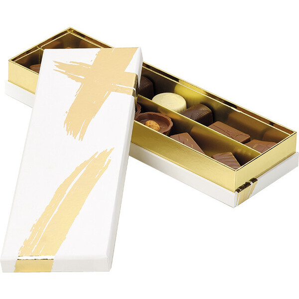 Box cardboard rectangular chocolates 2 rows SIGNATURE white/gold hot foil stamping